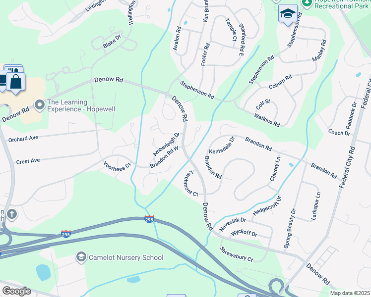 map of restaurants, bars, coffee shops, grocery stores, and more near 112 Treymore Court in Pennington