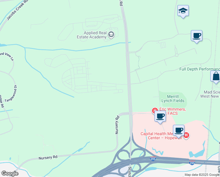 map of restaurants, bars, coffee shops, grocery stores, and more near 123 John Vanzandt Drive in Ewing Township