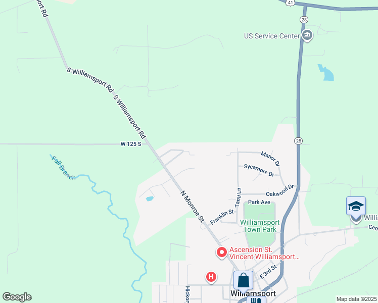 map of restaurants, bars, coffee shops, grocery stores, and more near Wheel Circle in Williamsport