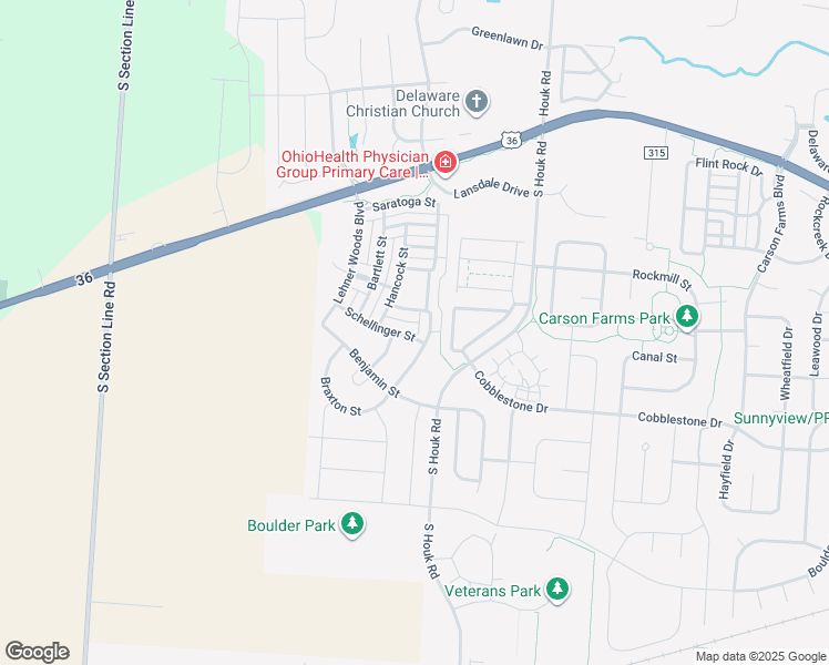 map of restaurants, bars, coffee shops, grocery stores, and more near 117 Schellinger Street in Delaware