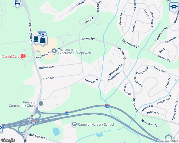 map of restaurants, bars, coffee shops, grocery stores, and more near 303 Bollen Court in Pennington