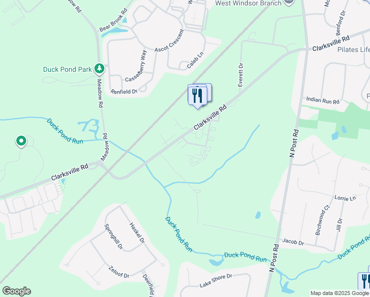 map of restaurants, bars, coffee shops, grocery stores, and more near 1000 Jamie Brooks Lane in West Windsor Township
