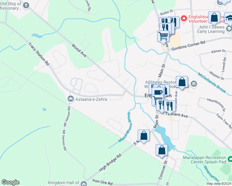 map of restaurants, bars, coffee shops, grocery stores, and more near 12 Lasatta Avenue in Englishtown