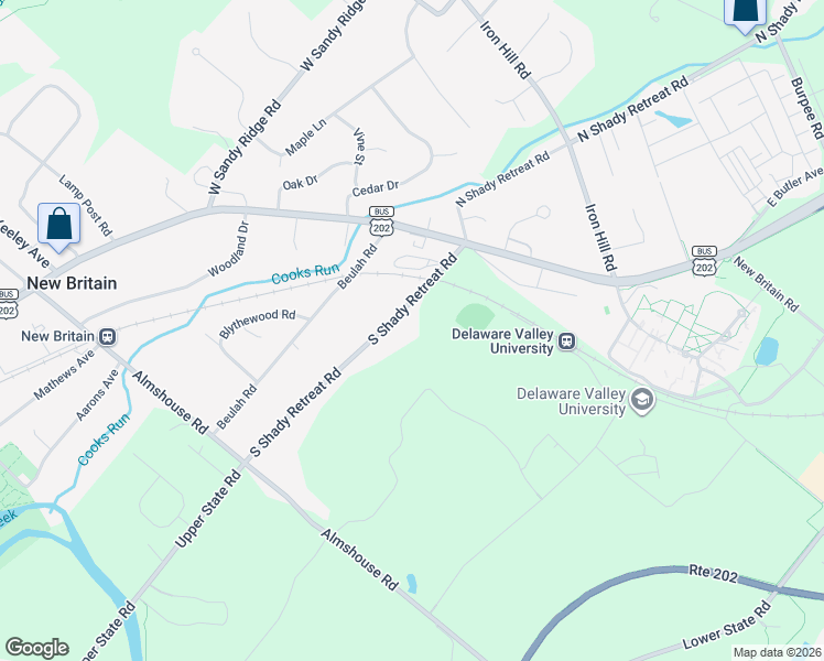 map of restaurants, bars, coffee shops, grocery stores, and more near 103 South Shady Retreat Road in Doylestown