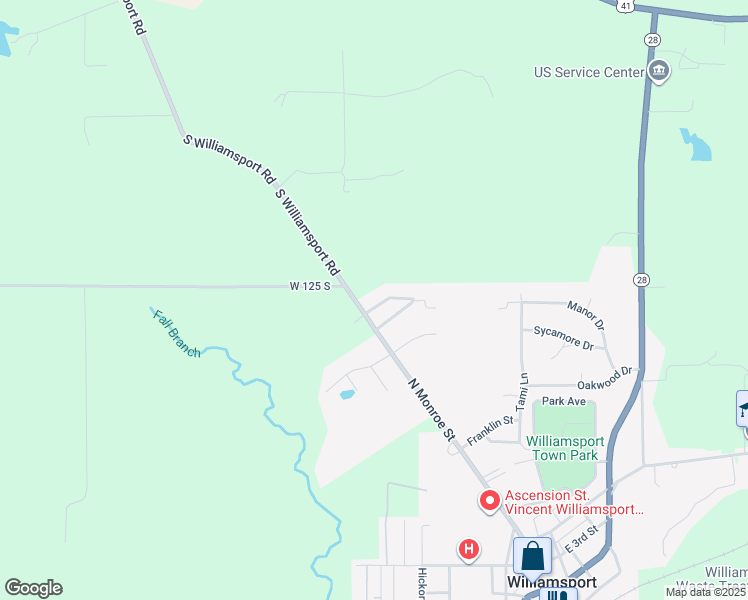 map of restaurants, bars, coffee shops, grocery stores, and more near 104 Brown Street in Williamsport