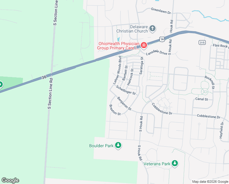 map of restaurants, bars, coffee shops, grocery stores, and more near 412 Benjamin Street in Delaware