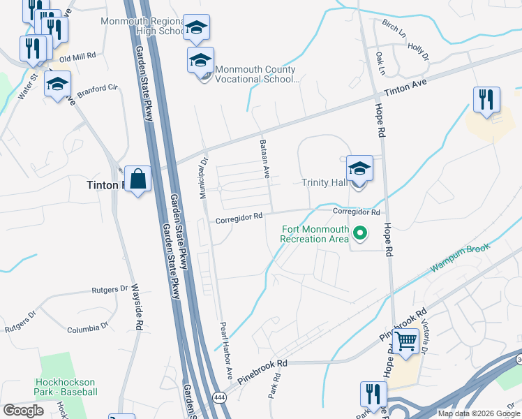 map of restaurants, bars, coffee shops, grocery stores, and more near 46 Kelly Way in Tinton Falls
