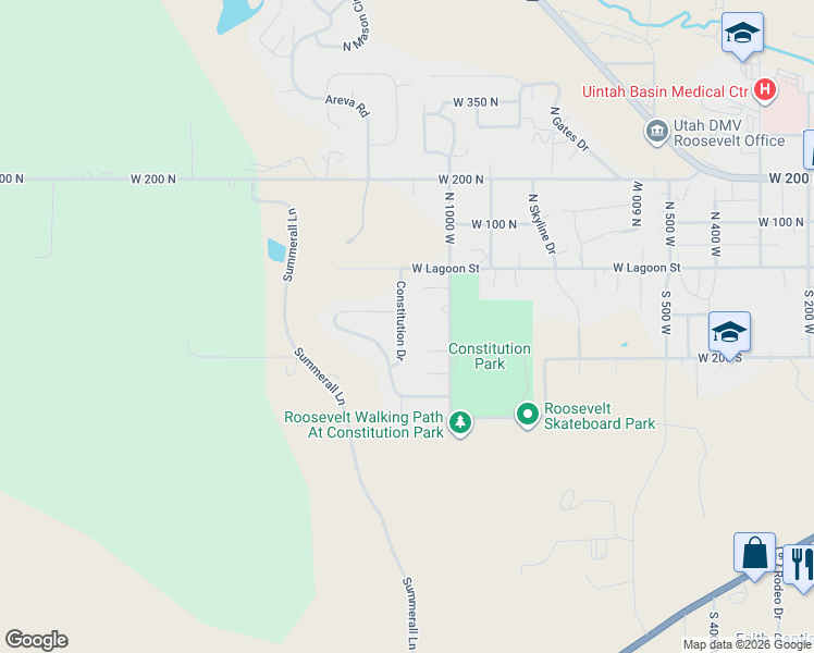 map of restaurants, bars, coffee shops, grocery stores, and more near 135 Constitution Drive in Roosevelt