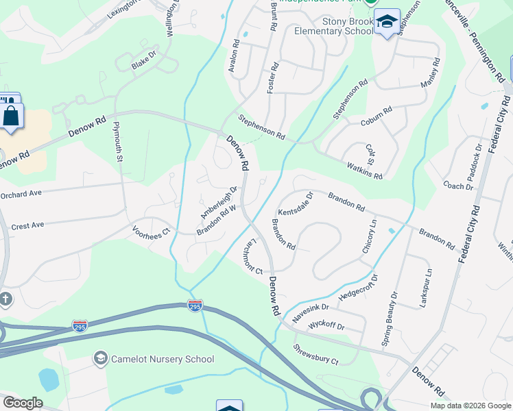 map of restaurants, bars, coffee shops, grocery stores, and more near 122 Brandon Road in Pennington