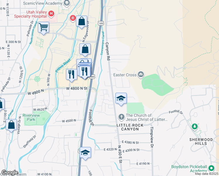 map of restaurants, bars, coffee shops, grocery stores, and more near 294 East 4840 North in Provo