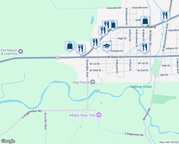 map of restaurants, bars, coffee shops, grocery stores, and more near 977 West Vine Street in Albany