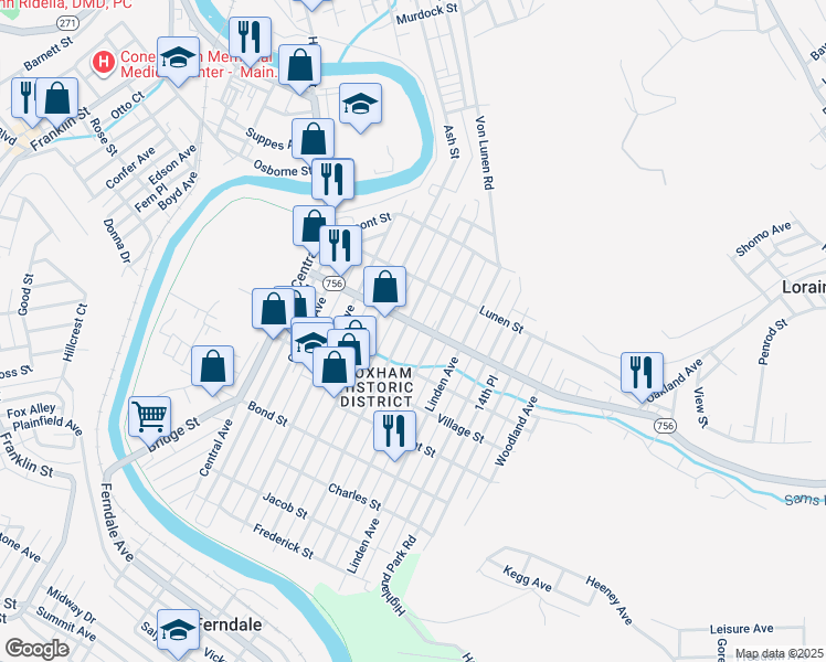 map of restaurants, bars, coffee shops, grocery stores, and more near 500 Cypress Avenue in Johnstown