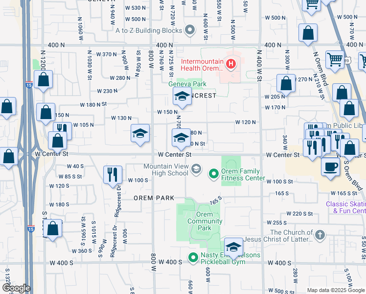 map of restaurants, bars, coffee shops, grocery stores, and more near 15 North 700 West in Orem
