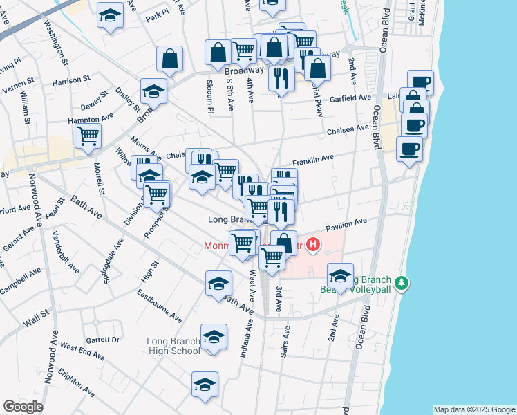map of restaurants, bars, coffee shops, grocery stores, and more near in Long Branch