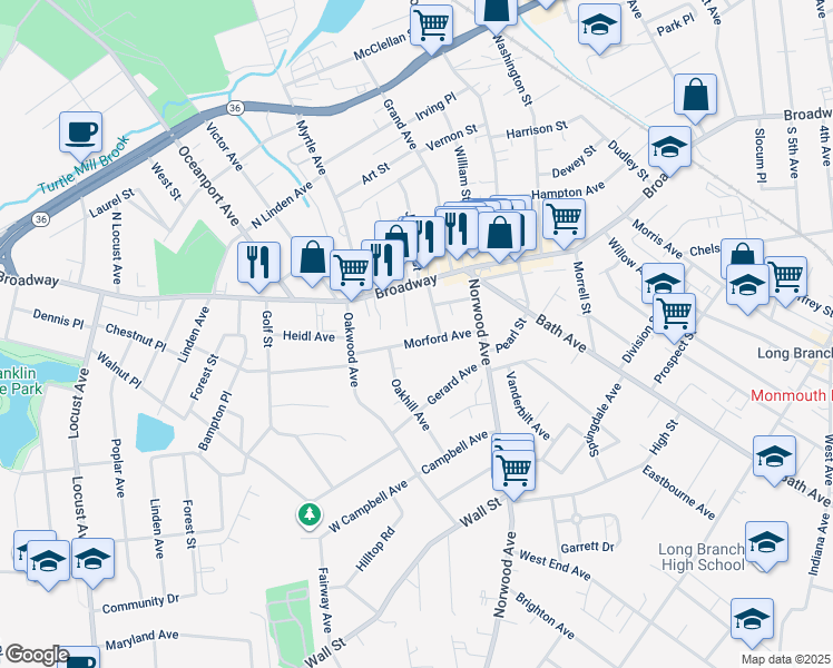 map of restaurants, bars, coffee shops, grocery stores, and more near 663 Morford Avenue in Long Branch