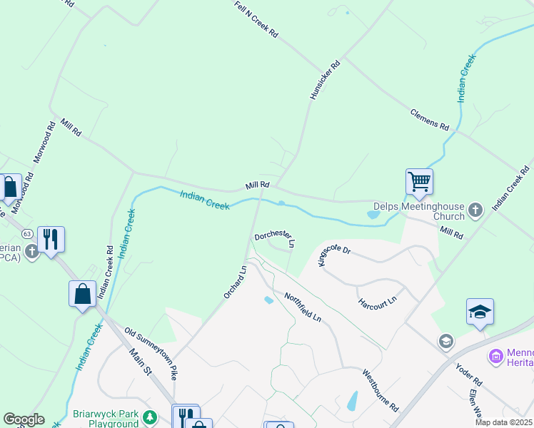 map of restaurants, bars, coffee shops, grocery stores, and more near 870 Orchard Lane in Harleysville