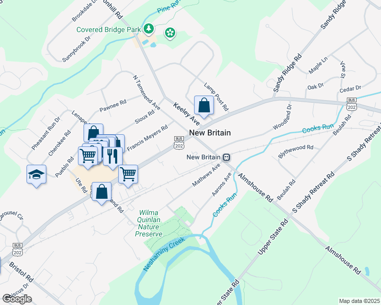 map of restaurants, bars, coffee shops, grocery stores, and more near 48 Spring Lake Drive in New Britain