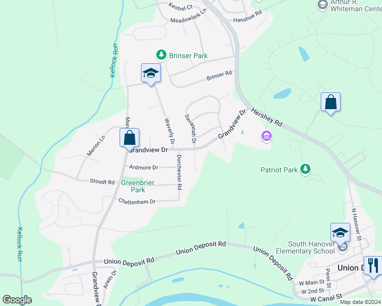 map of restaurants, bars, coffee shops, grocery stores, and more near 280 Grandview Road in Hummelstown