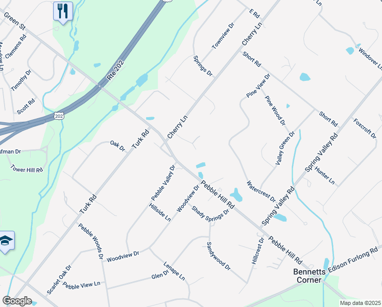 map of restaurants, bars, coffee shops, grocery stores, and more near 10 Mercer Gate Drive in Doylestown