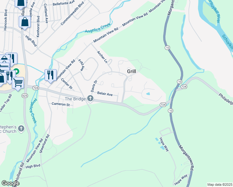 map of restaurants, bars, coffee shops, grocery stores, and more near 924 Belair Avenue in Reading