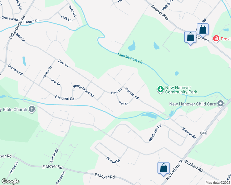 map of restaurants, bars, coffee shops, grocery stores, and more near 535 Bow Lane in Gilbertsville