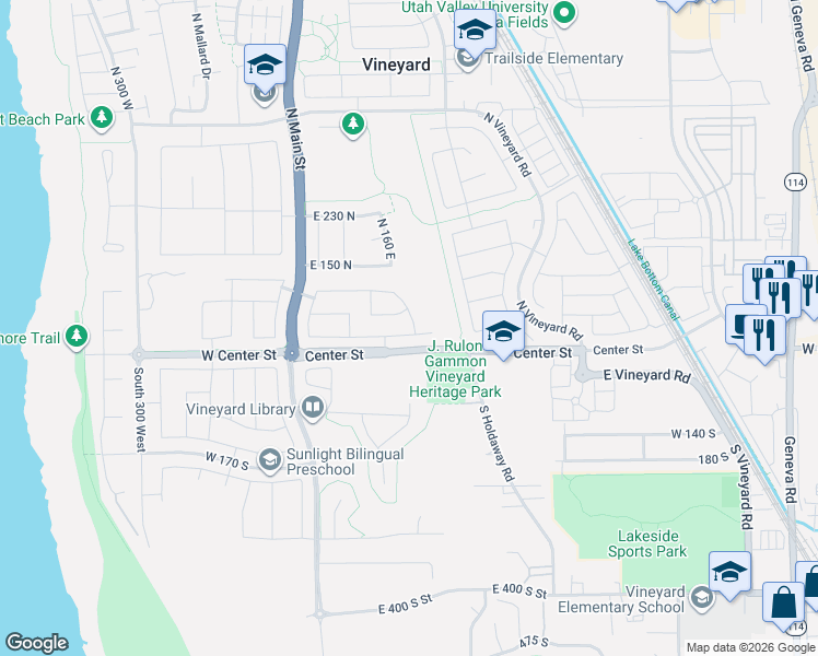 map of restaurants, bars, coffee shops, grocery stores, and more near 216 East Water Lane in Vineyard