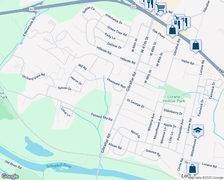map of restaurants, bars, coffee shops, grocery stores, and more near 16 Ptarmigan Drive in Reading