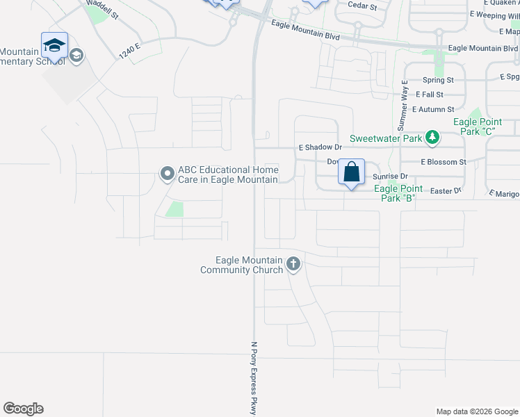 map of restaurants, bars, coffee shops, grocery stores, and more near Pony Express Parkway in Eagle Mountain