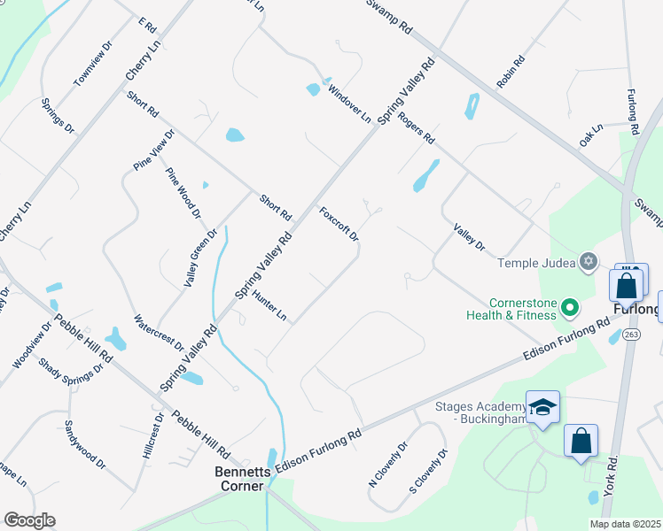 map of restaurants, bars, coffee shops, grocery stores, and more near 50 Foxcroft Drive in Doylestown