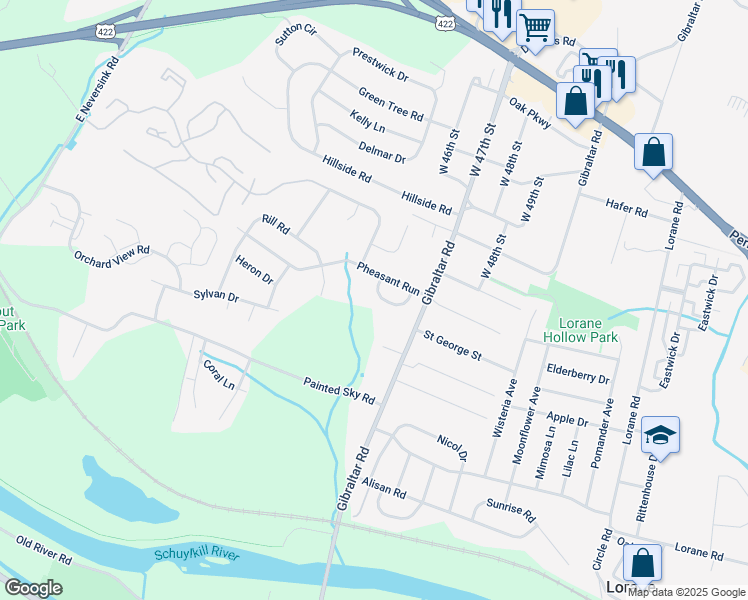 map of restaurants, bars, coffee shops, grocery stores, and more near 16 Ptarmigan Drive in Reading