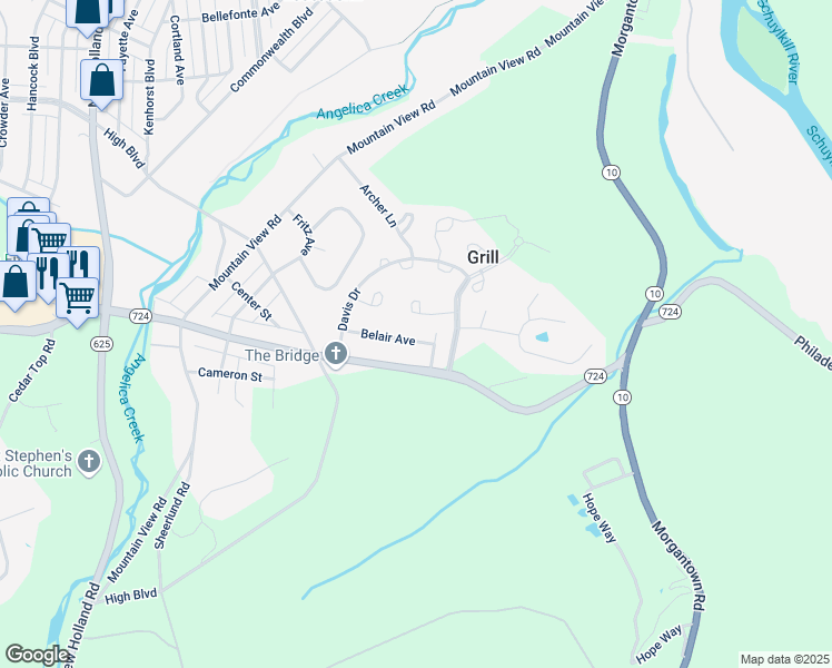 map of restaurants, bars, coffee shops, grocery stores, and more near 924 Belair Avenue in Reading