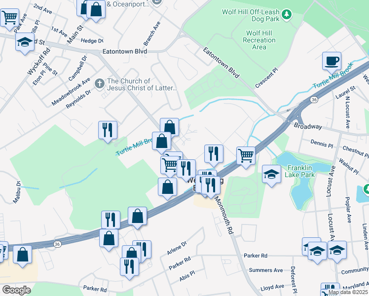 map of restaurants, bars, coffee shops, grocery stores, and more near 11 Hialeah in West Long Branch