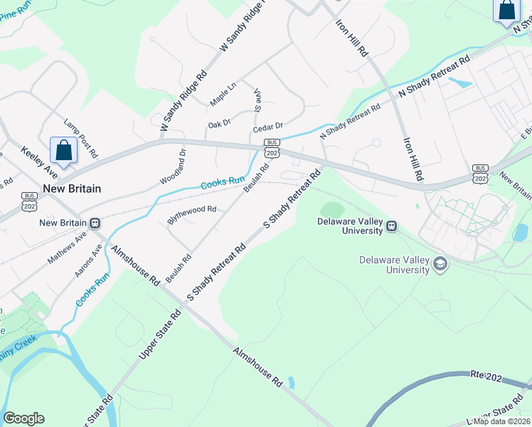 map of restaurants, bars, coffee shops, grocery stores, and more near 110 South Shady Retreat Road in Doylestown