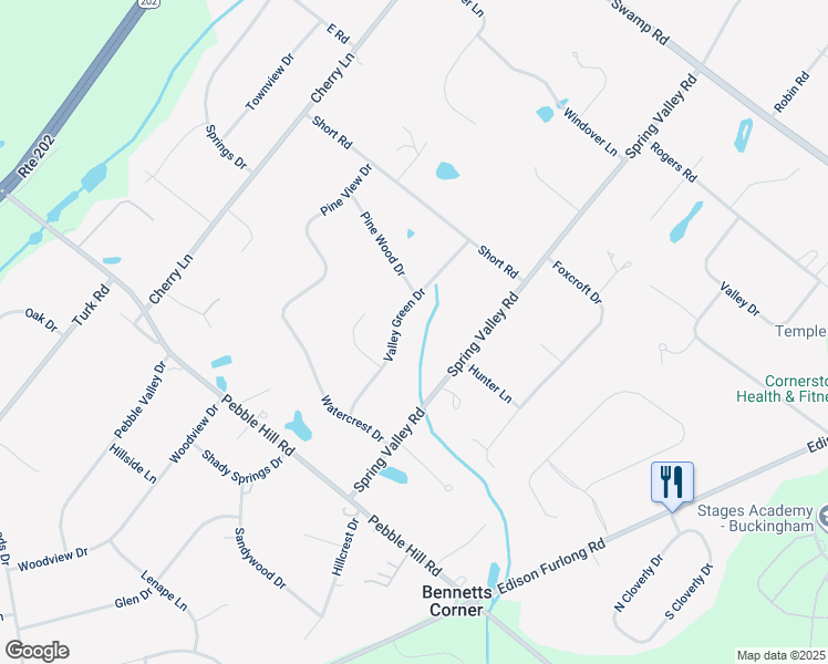 map of restaurants, bars, coffee shops, grocery stores, and more near 51 Valley Green Drive in Doylestown