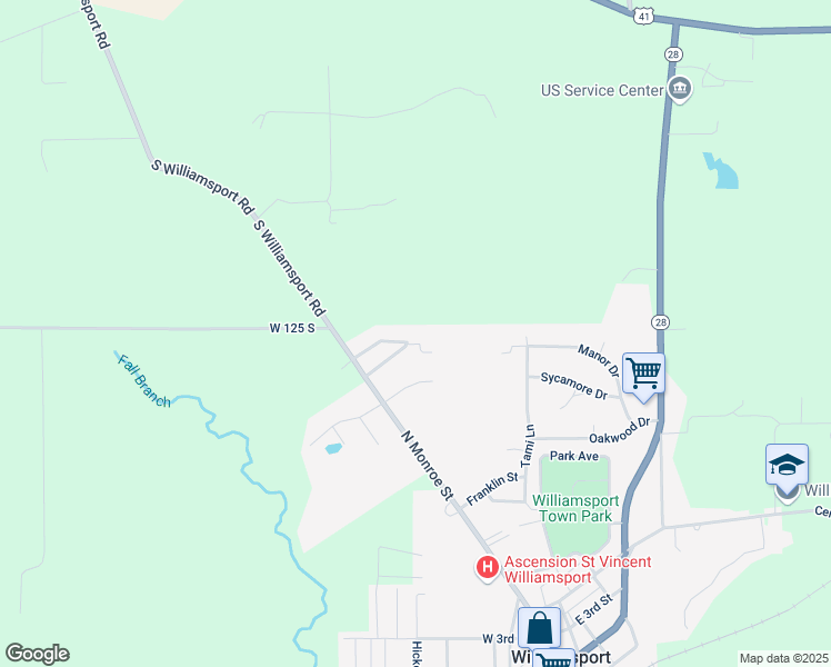map of restaurants, bars, coffee shops, grocery stores, and more near 111 Short Street in Williamsport