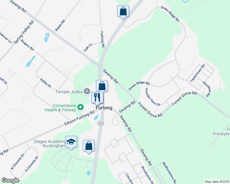 map of restaurants, bars, coffee shops, grocery stores, and more near 2364 Swamp Road in Furlong