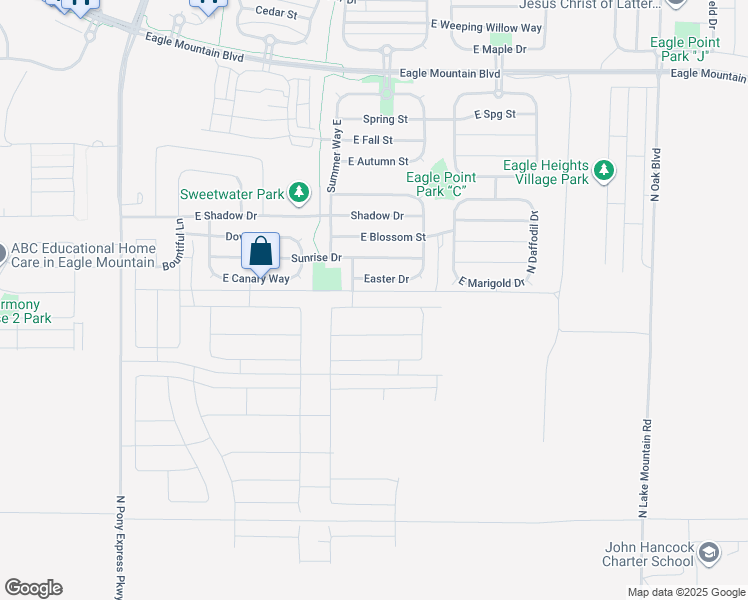 map of restaurants, bars, coffee shops, grocery stores, and more near 2061 Hummingbird Drive in Eagle Mountain