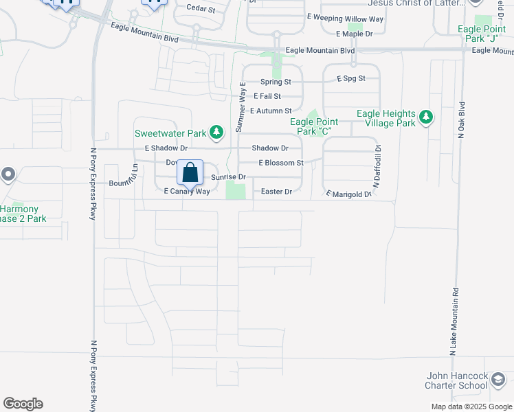 map of restaurants, bars, coffee shops, grocery stores, and more near 2029 Hummingbird Drive in Eagle Mountain