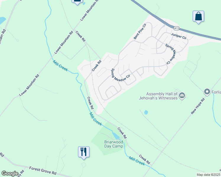 map of restaurants, bars, coffee shops, grocery stores, and more near 294 Blackberry Circle in New Hope
