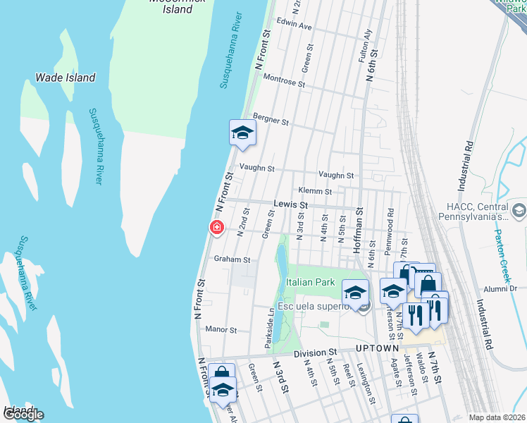 map of restaurants, bars, coffee shops, grocery stores, and more near 3110 Green Street in Harrisburg