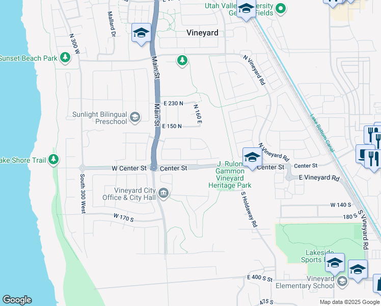map of restaurants, bars, coffee shops, grocery stores, and more near 132 East Annual Way in Vineyard