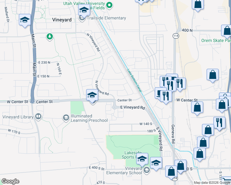 map of restaurants, bars, coffee shops, grocery stores, and more near 468 East Rue Hugo in Vineyard