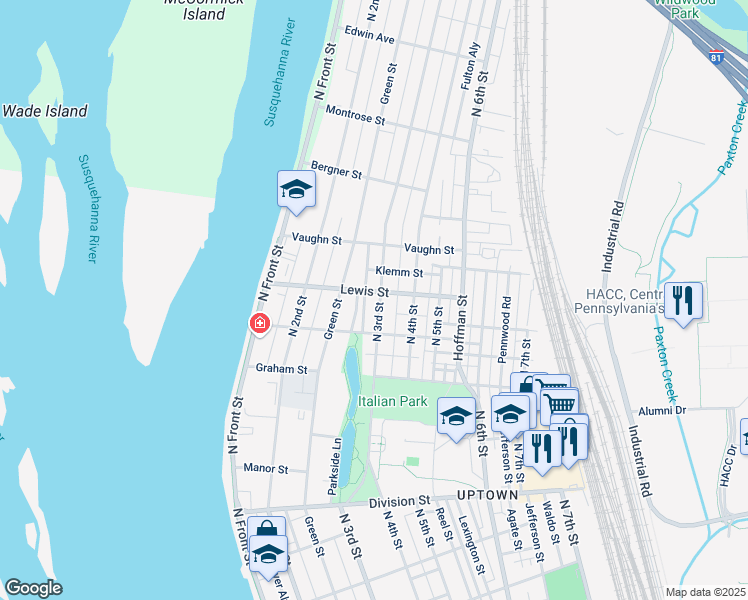 map of restaurants, bars, coffee shops, grocery stores, and more near 3134 North 3rd Street in Harrisburg