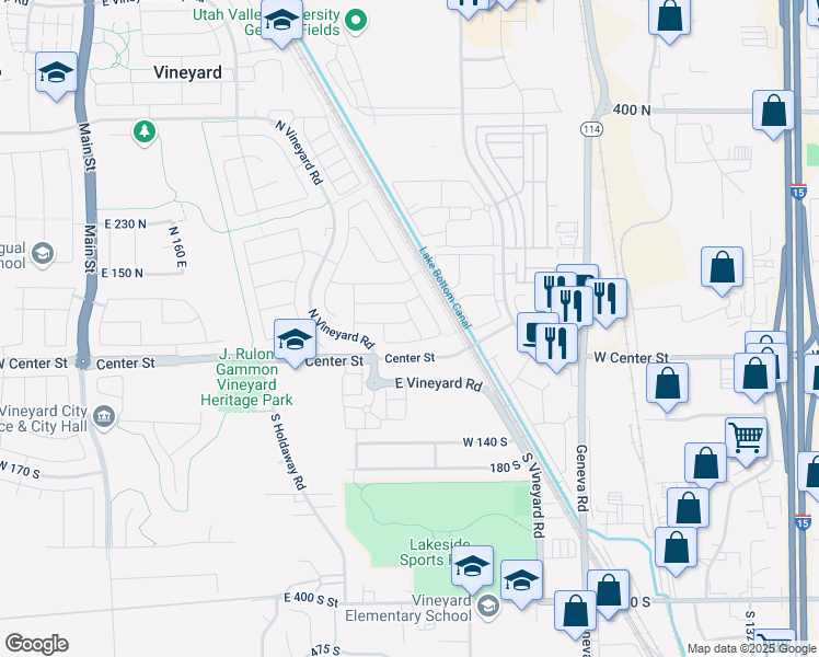 map of restaurants, bars, coffee shops, grocery stores, and more near 522 East Rue Hugo in Vineyard