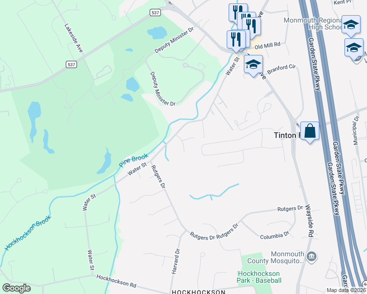 map of restaurants, bars, coffee shops, grocery stores, and more near 15 Marissa Lane in Tinton Falls
