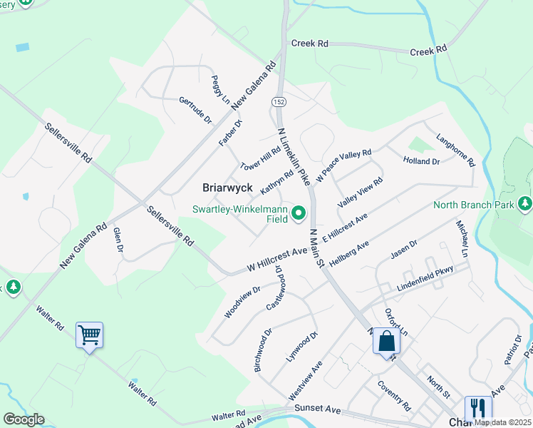 map of restaurants, bars, coffee shops, grocery stores, and more near 17 Teresa Lane in Chalfont