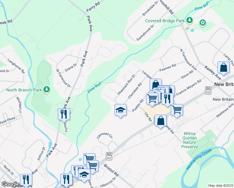 map of restaurants, bars, coffee shops, grocery stores, and more near 212 Mohegan Street in Doylestown