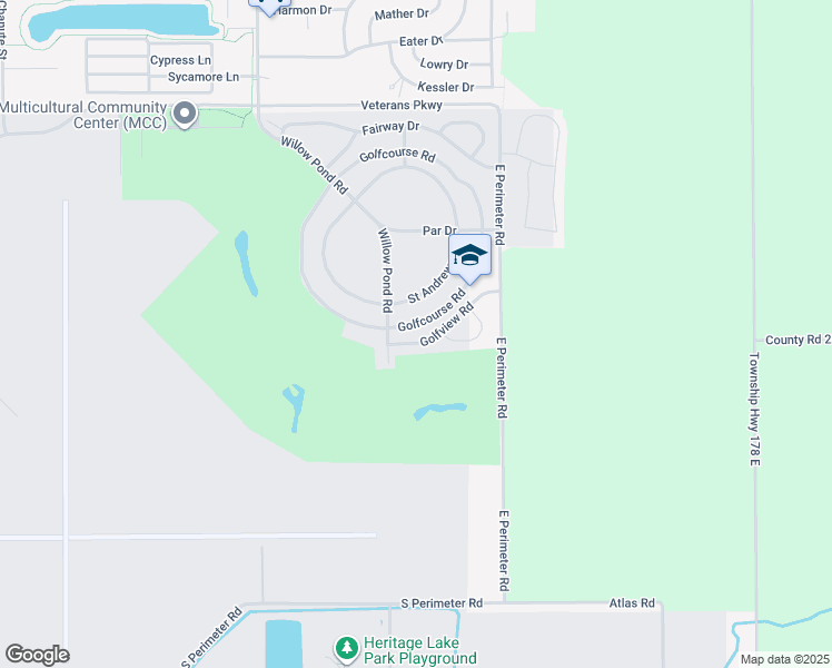 map of restaurants, bars, coffee shops, grocery stores, and more near 1504 Golfview Road in Rantoul