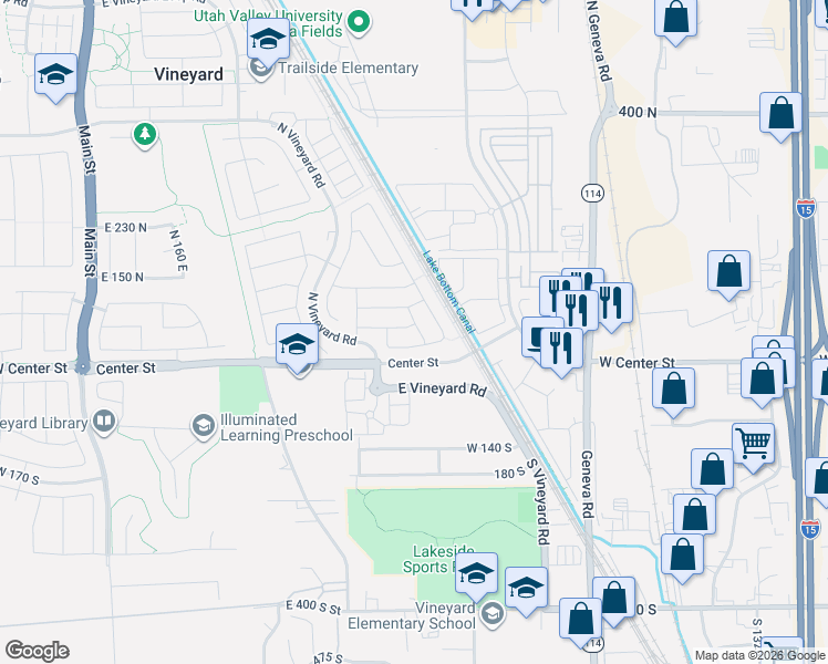 map of restaurants, bars, coffee shops, grocery stores, and more near 522 East Rue Hugo in Vineyard