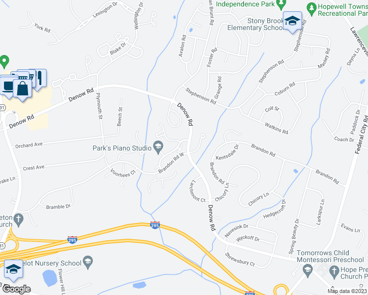 map of restaurants, bars, coffee shops, grocery stores, and more near 203 Castleton Court in Pennington